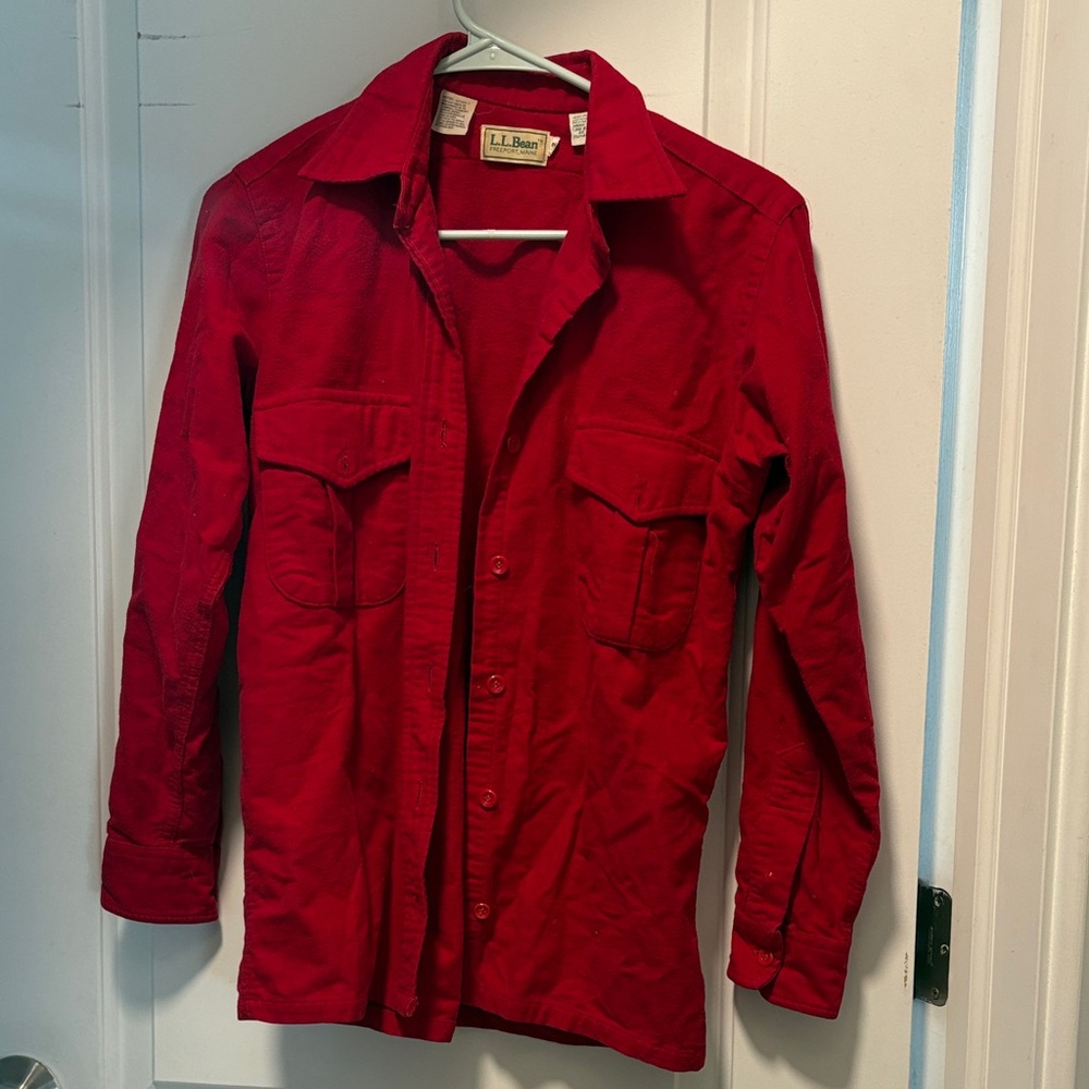 L.L. Bean Bright Red Corduroy Button-Up Shirt